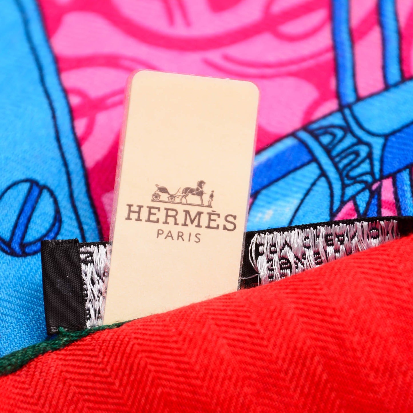 Cashmere Silk Mors Et Gourmettes Remix Shawl 140 Vermillon Rose Bleu Azur
