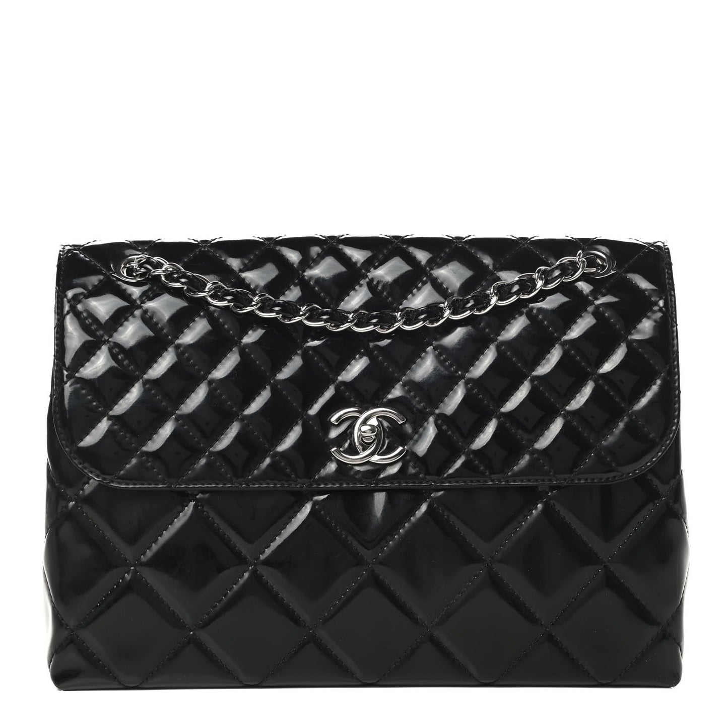 Vinyl Quilted In the Business Flap Bag Black