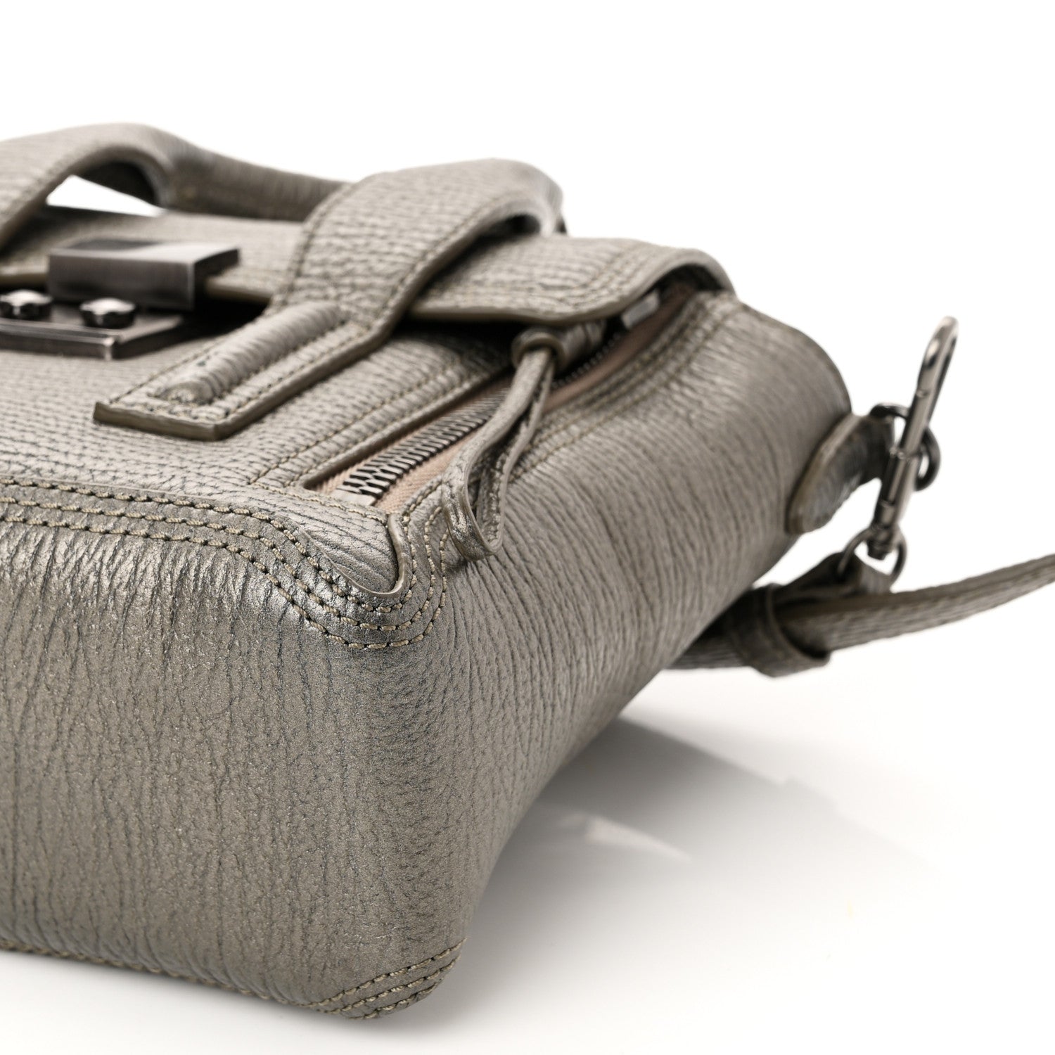 3.1 Phillip Lim Metallic Textured Calfskin Mini Pashli Satchel Pewter 9 of 9