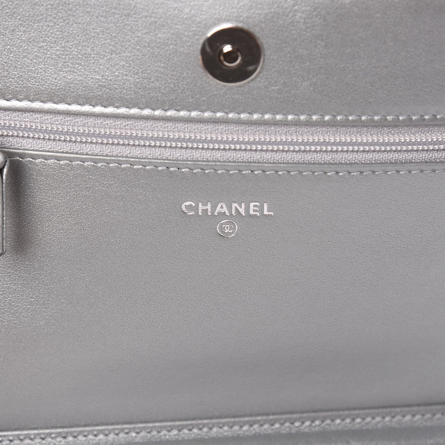 Metallic Lambskin Camellia Crystal Wallet on Chain WOC Silver