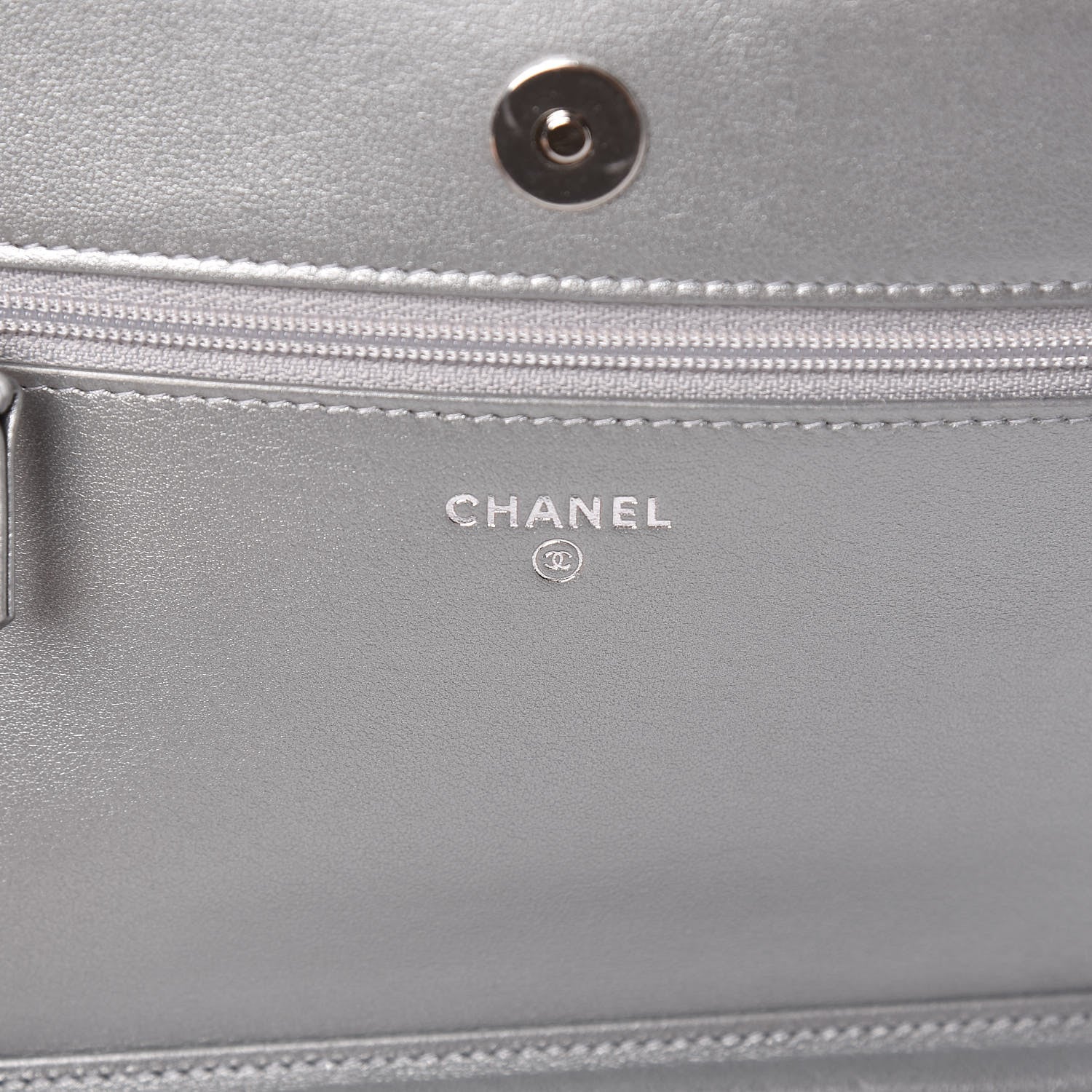 Chanel Metallic Lambskin Camellia Crystal Wallet on Chain WOC Silver 8 of 14