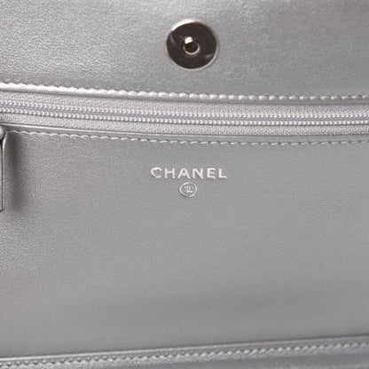 Chanel Metallic Lambskin Camellia Crystal Wallet on Chain WOC Silver 8 of 14