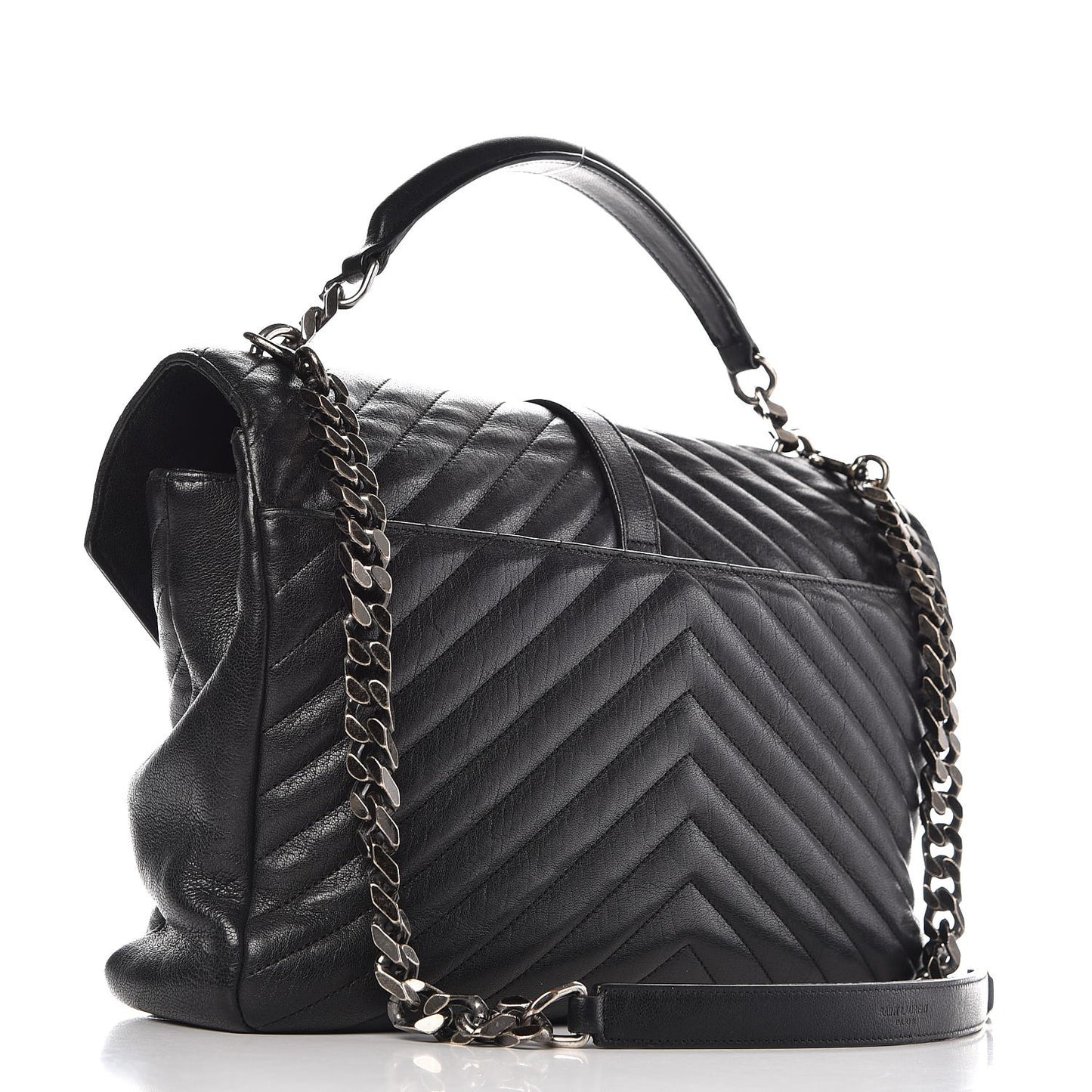 Sheepskin Matelasse Chevron Monogram Large College Satchel Black