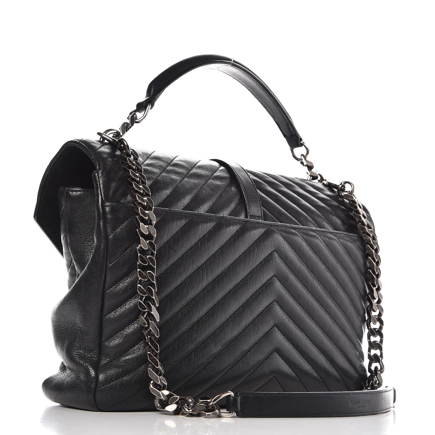 Saint Laurent Sheepskin Matelasse Chevron Monogram Large College Satchel Black 4 of 13
