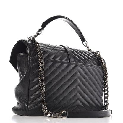 Saint Laurent Sheepskin Matelasse Chevron Monogram Large College Satchel Black 4 of 13