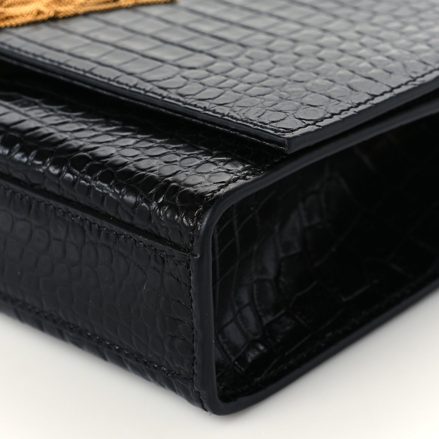 Calfskin Crocodile Embossed Medium Classic Monogram Kate Tassel Satchel Black