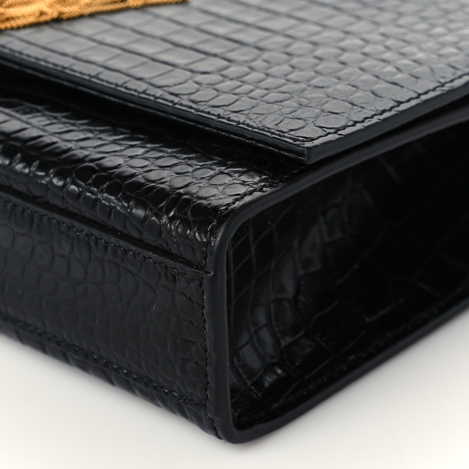 Saint Laurent Calfskin Crocodile Embossed Medium Classic Monogram Kate Tassel Satchel Black 9 of 9