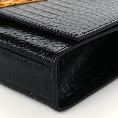 Saint Laurent Calfskin Crocodile Embossed Medium Classic Monogram Kate Tassel Satchel Black 9 of 9