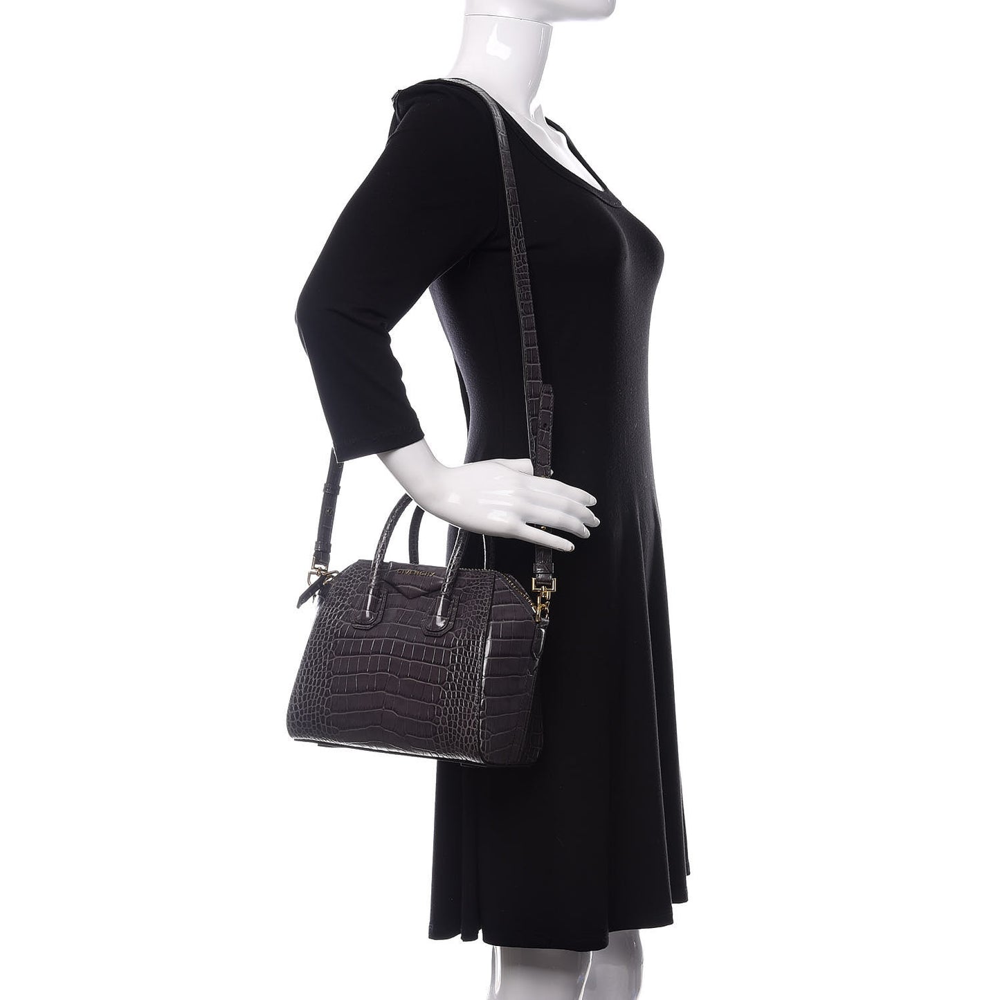 Calfskin Crocodile Embossed Mini Antigona Storm Grey