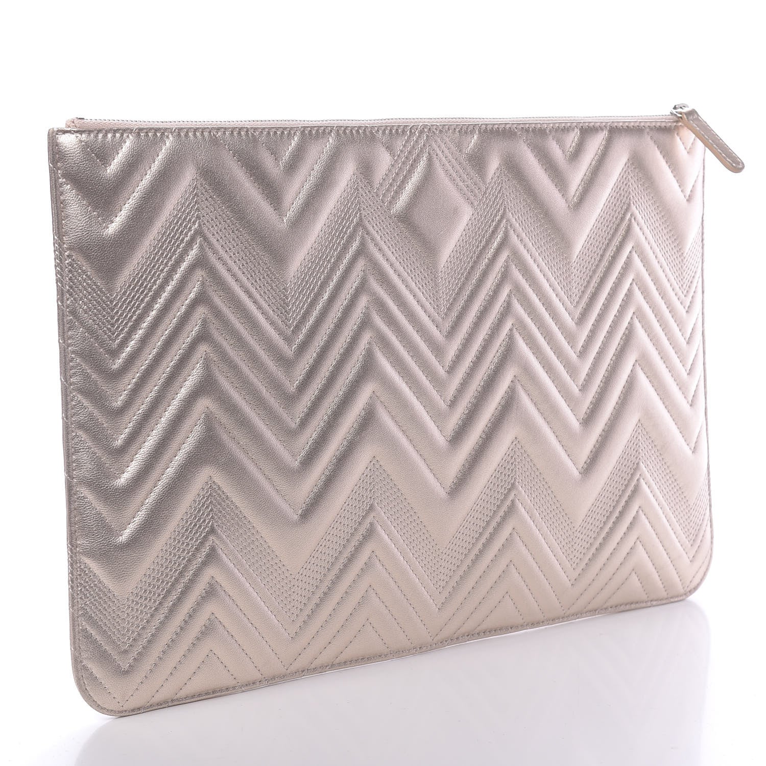 Chanel Metallic Lambskin Chevron Quilted Medium Cosmetic Case Light Pink 3 of 10