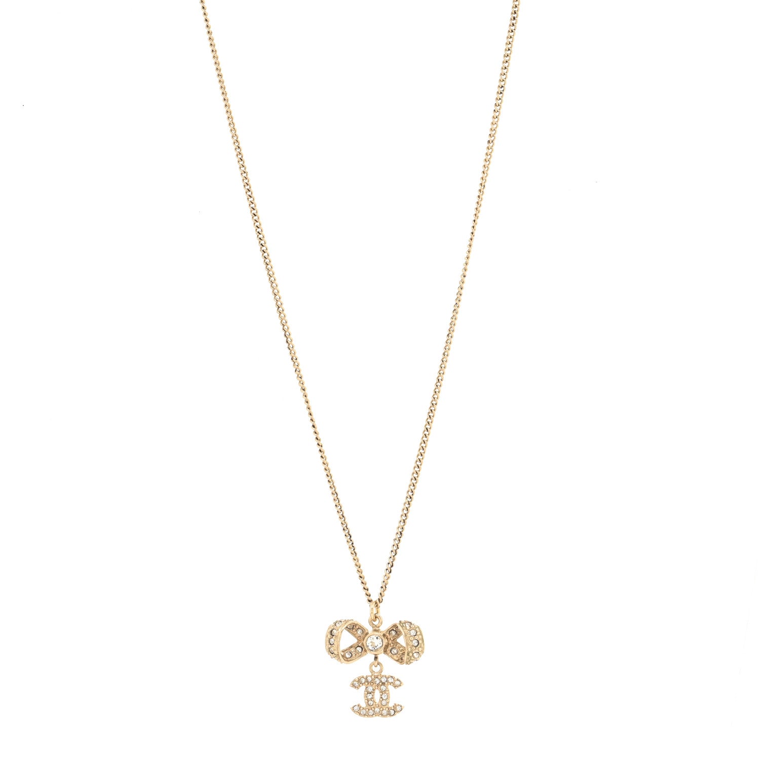 Chanel Crystal CC Bow Necklace Gold 1 of 3