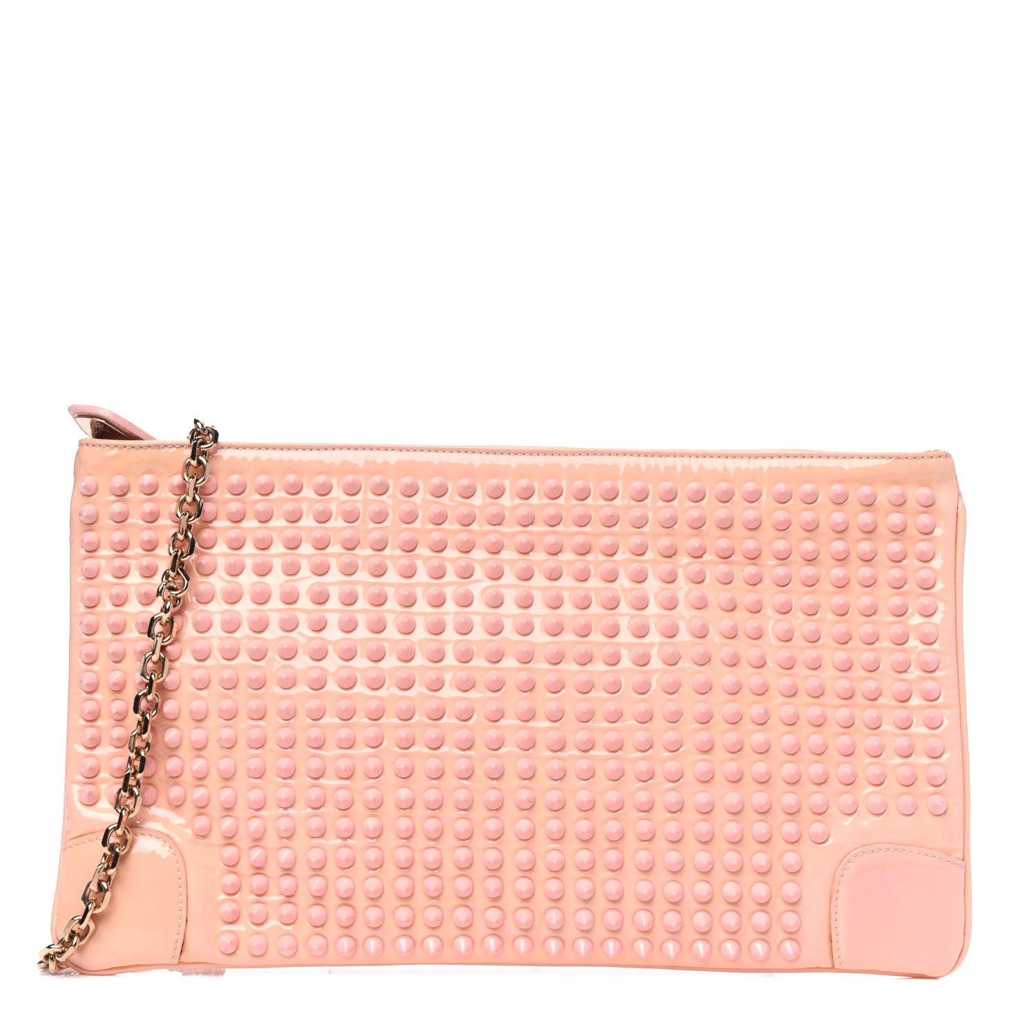 Christian Louboutin Patent Calfskin Studded Loubiposh Chain Clutch Light Pink 1 of 6