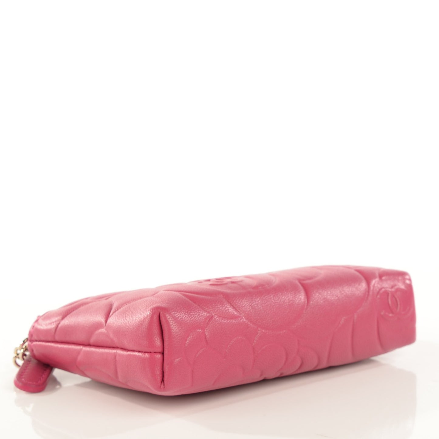 Lambskin Camellia Embossed Key Holder Case Fuchsia