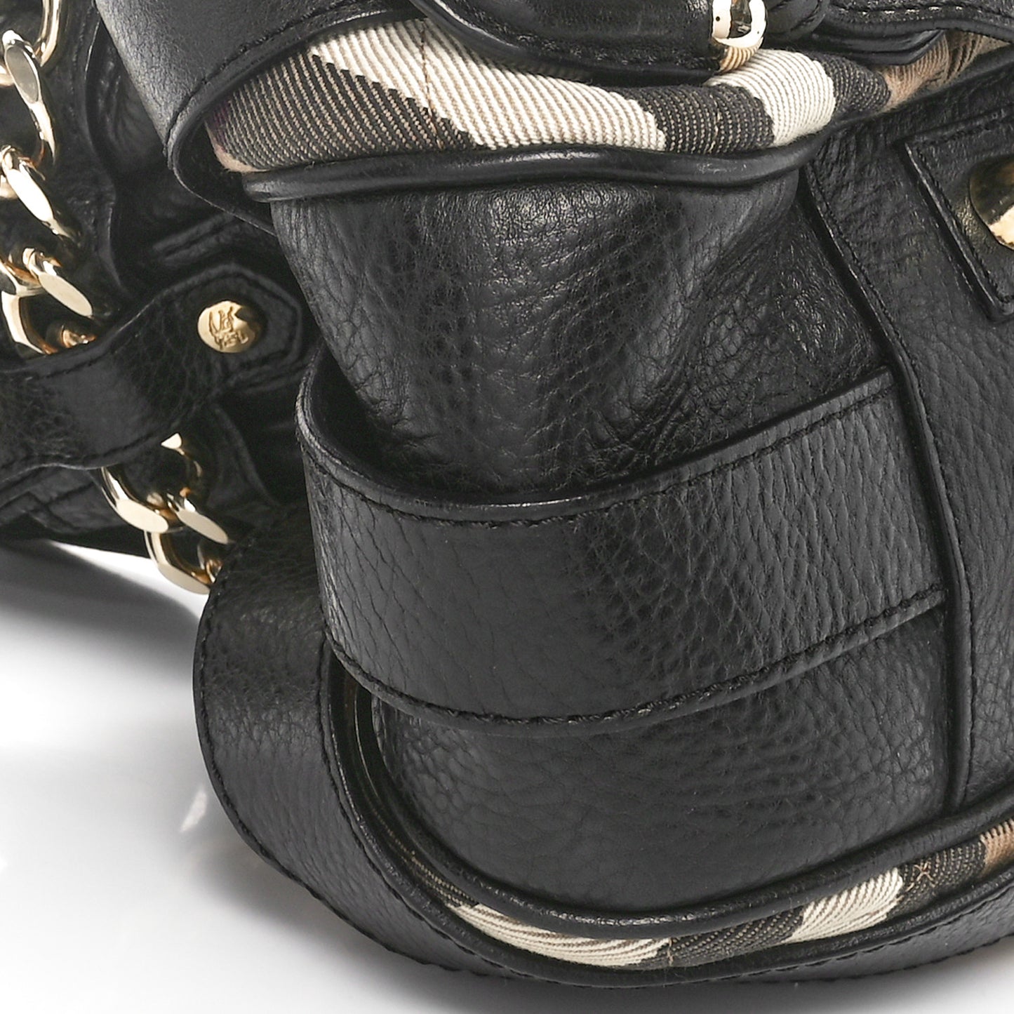 Grainy Calfskin House Check Margaret Bag Black