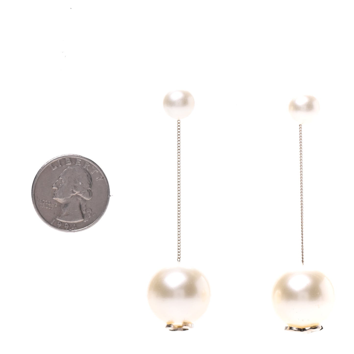 Pearl CC Chain Drop Earrings Gold