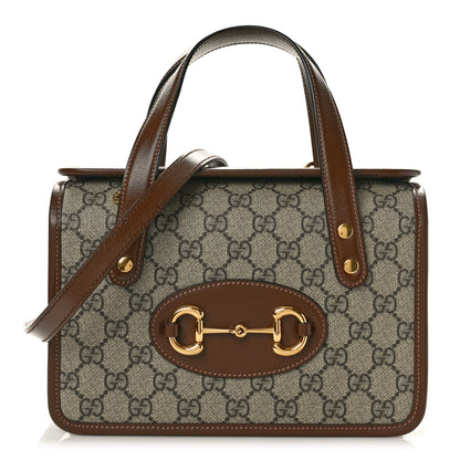 Gucci GG Supreme Monogram Azalea Calfskin Mini Horsebit 1955 Foldover Top Handle Bag Beige Ebony Brown Sugar 1 of 10