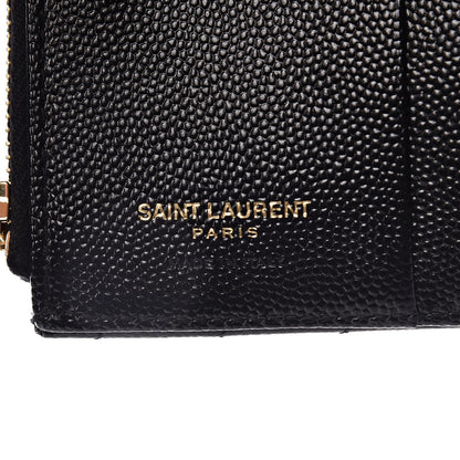 Saint Laurent Grain De Poudre Matelasse Chevron Monogram Zipped Card Case Black 6 of 8