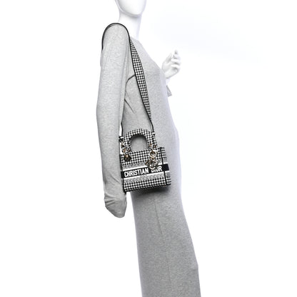 Christian Dior Canvas Houndstooth Embroidered Mini Lady D-Lite Black White 2 of 10