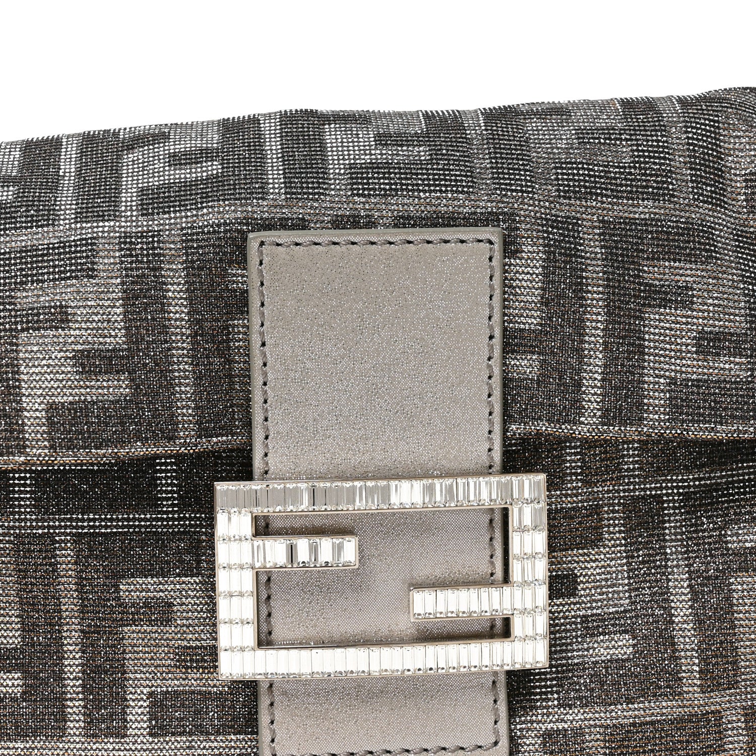 Fendi Metallic Lurex Zucca Vitello Baguette Argento 8 of 10