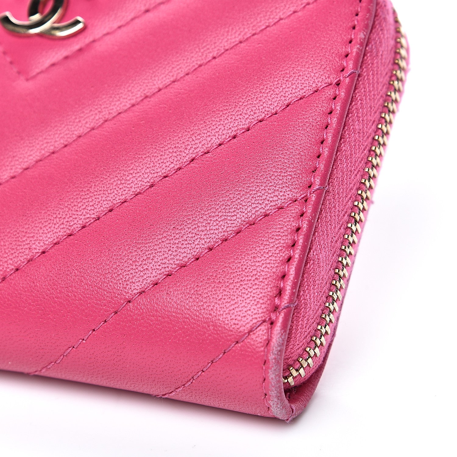 Chanel Lambskin Chevron Quilted Zip Around Coin Purse Pink 8 of 14