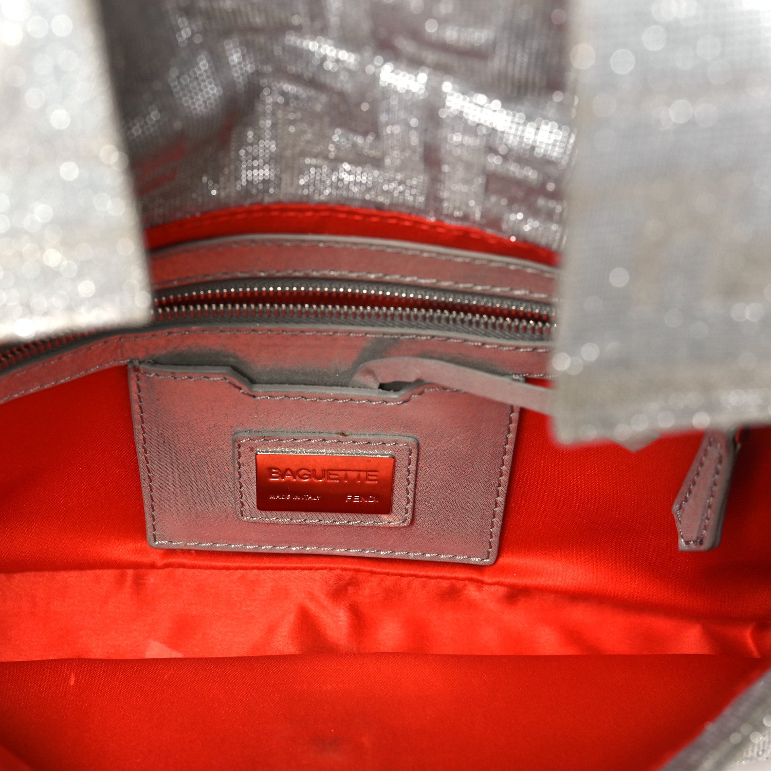 Fendi Metallic Lurex Zucca Vitello Baguette Argento 5 of 10