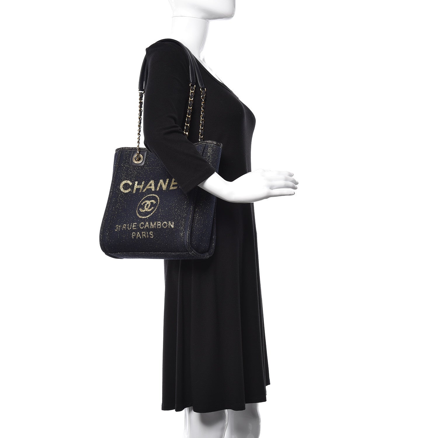 Chanel Lurex Canvas Mini Deauville Tote Navy Blue Gold 2 of 11