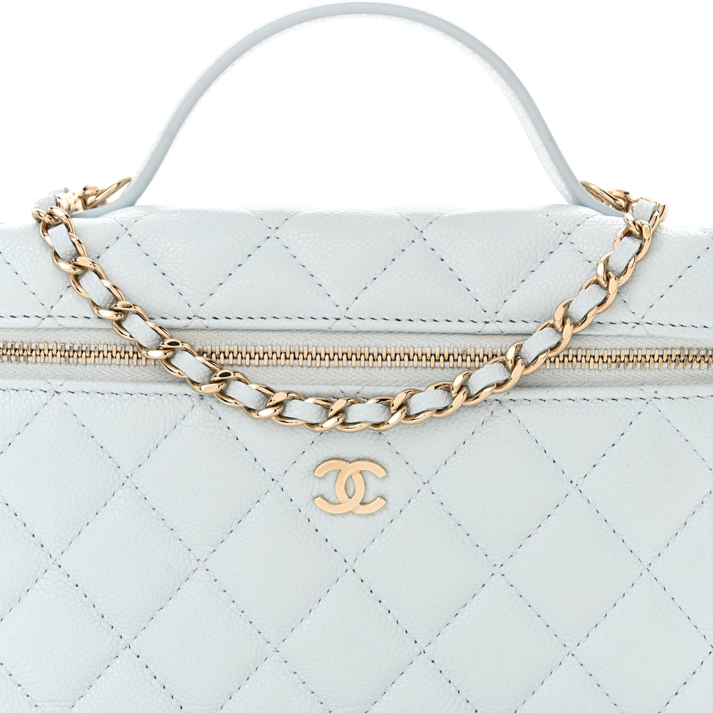 Caviar Quilted Top Handle Slim Vanity With Chain Light Blue