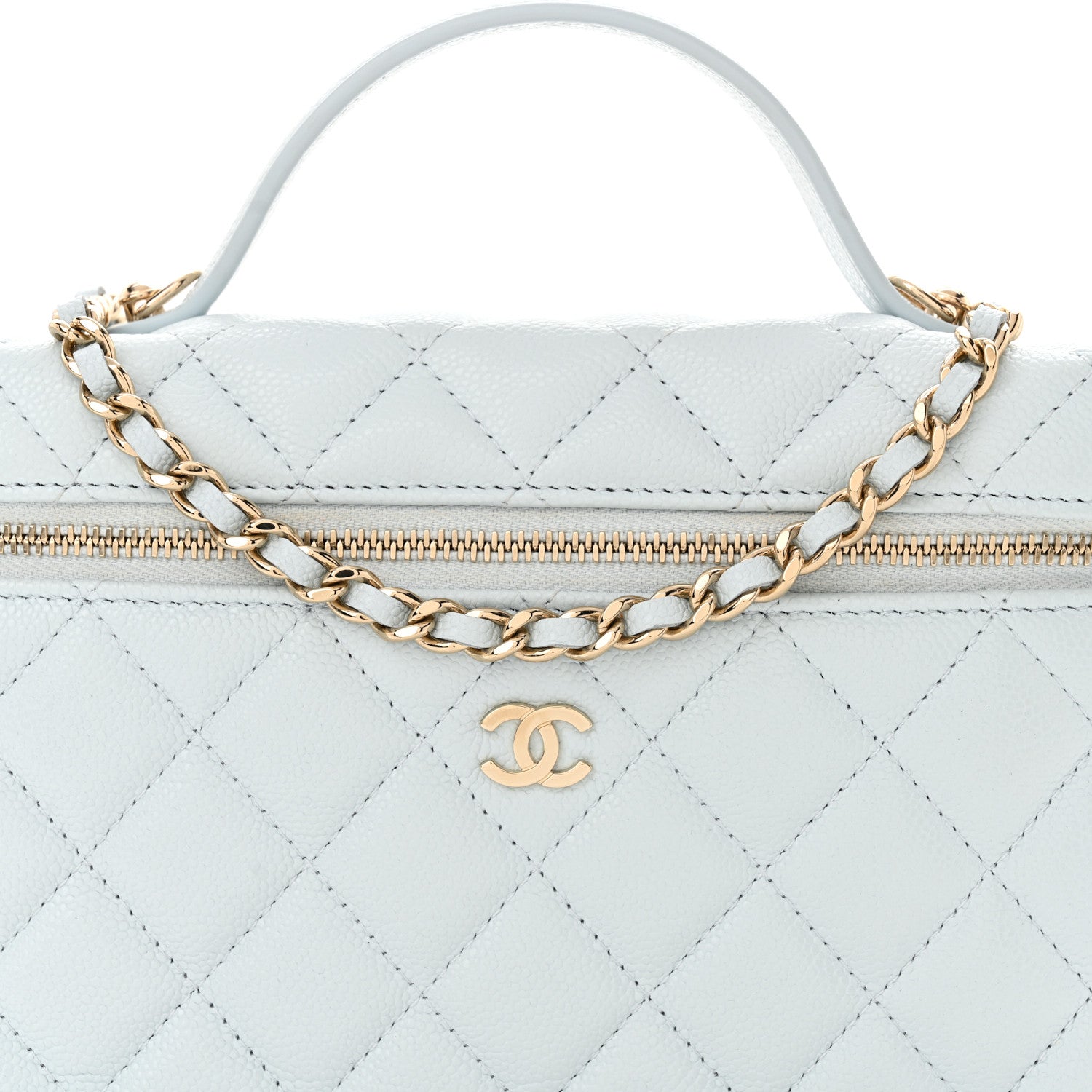 Chanel Caviar Quilted Top Handle Slim Vanity With Chain Light Blue 8 of 11