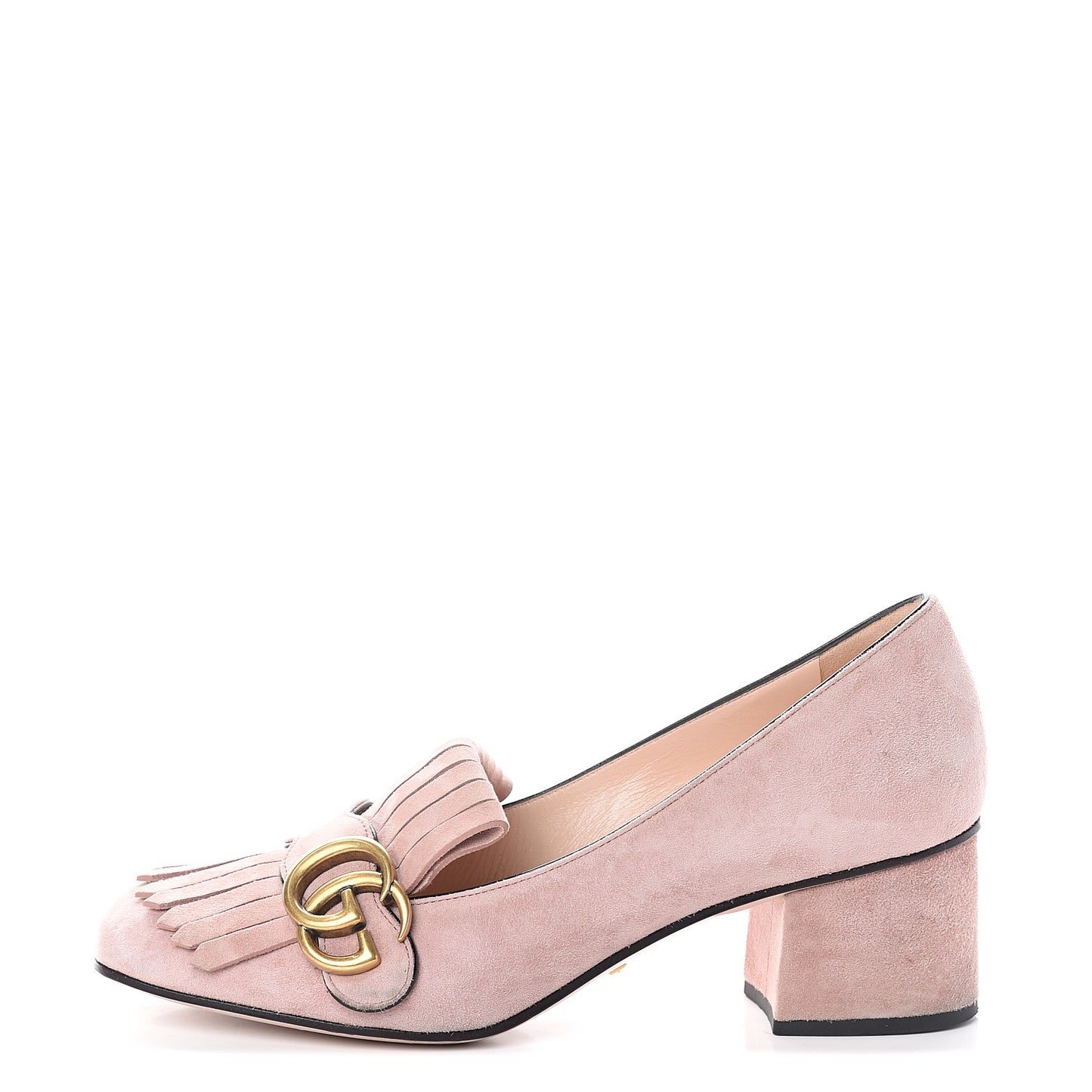 Kid Scamosciato GG Marmont Fringe 50mm Loafer Pumps 37 Crystal Pink