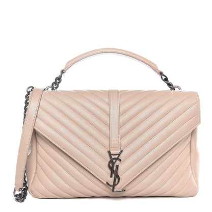 Saint Laurent Sheepskin Matelasse Chevron Monogram Large College Satchel Taupe 1 of 14