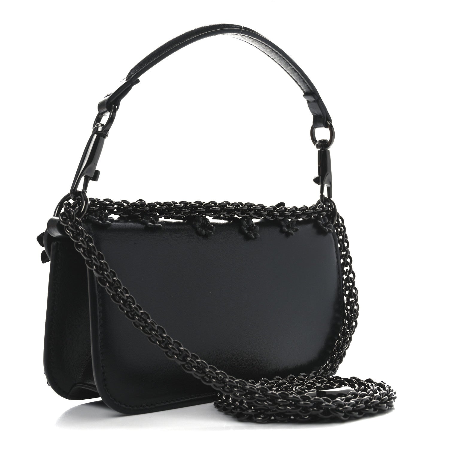 Valentino Garavani Calfskin Flower Embroidered Small Loco Shoulder Bag Black 3 of 9
