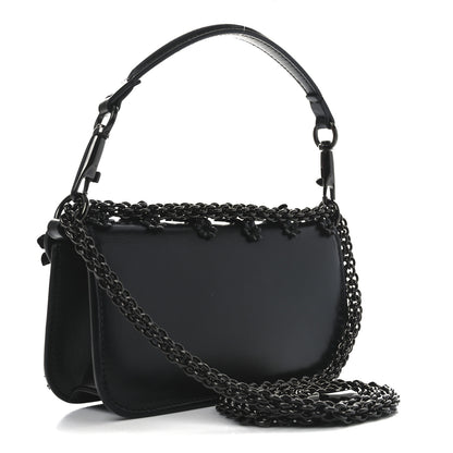 Valentino Garavani Calfskin Flower Embroidered Small Loco Shoulder Bag Black 3 of 9