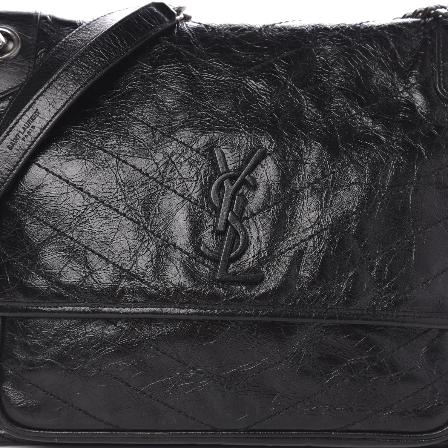 Saint Laurent Crinkled Calfskin Matelasse Monogram Large Niki Chain Satchel Black 10 of 10