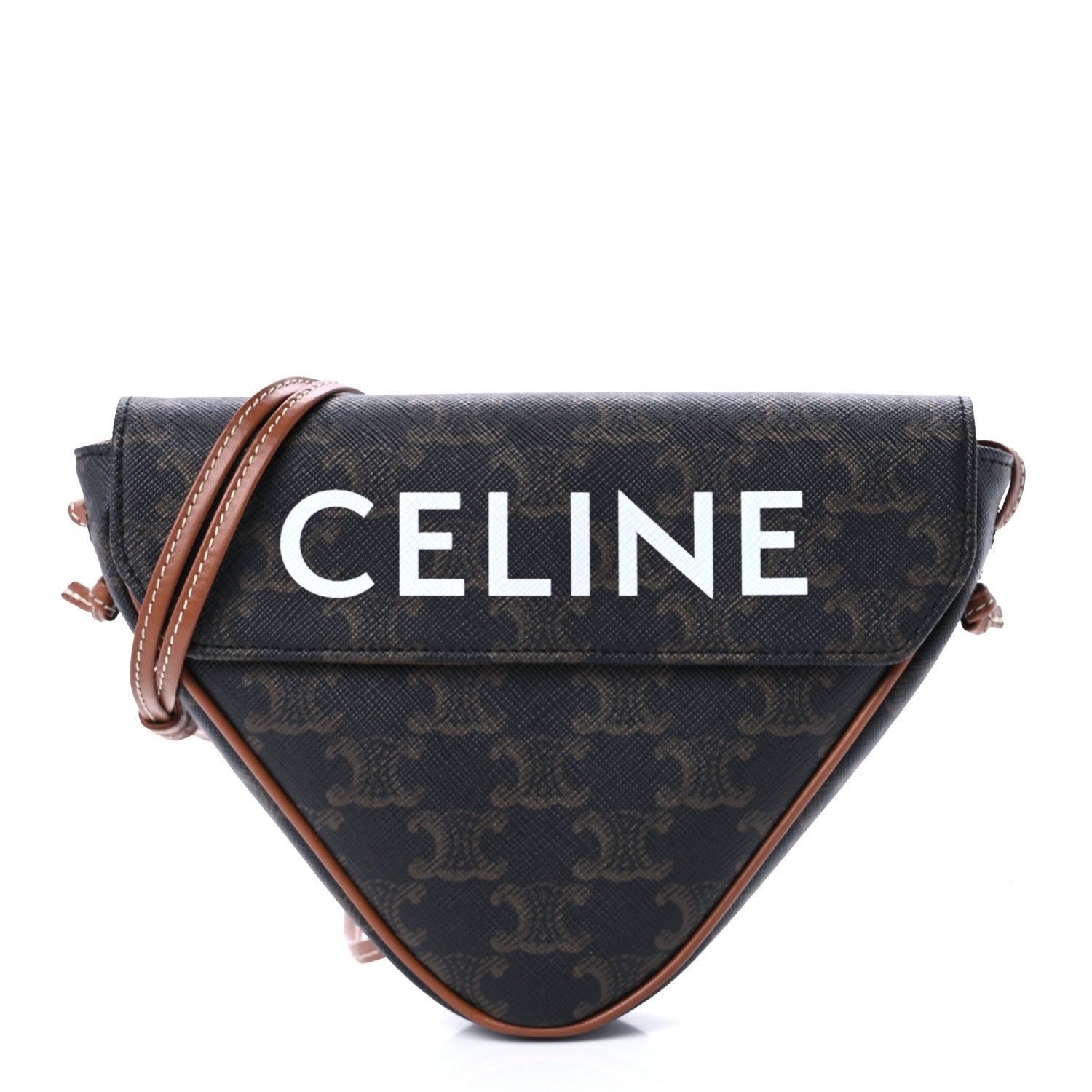 Celine Triomphe Canvas Triangle Crossbody Bag Tan 1 of 9