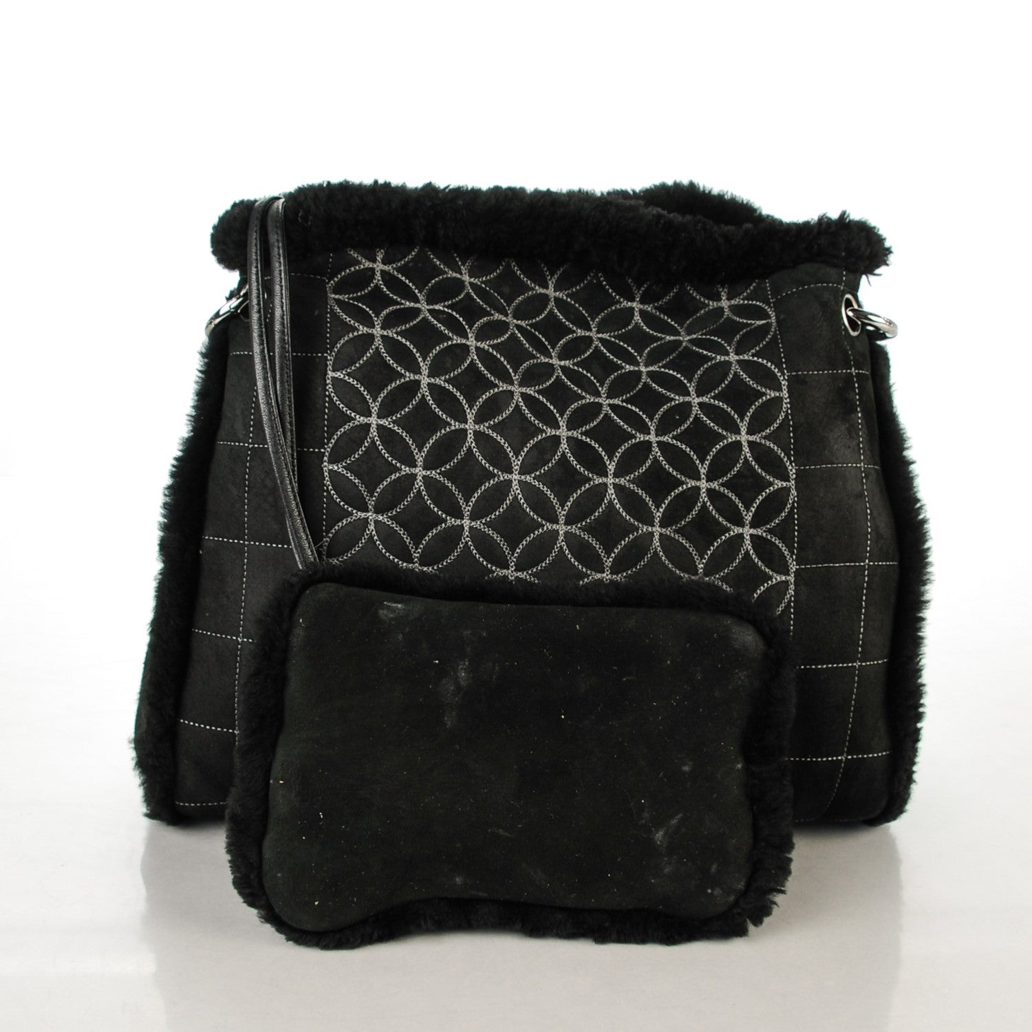 Chanel Suede Sherpa Shoulder Bag with Cosmetic Pouch Black 2 of 8