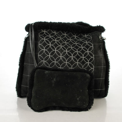Chanel Suede Sherpa Shoulder Bag with Cosmetic Pouch Black 2 of 8