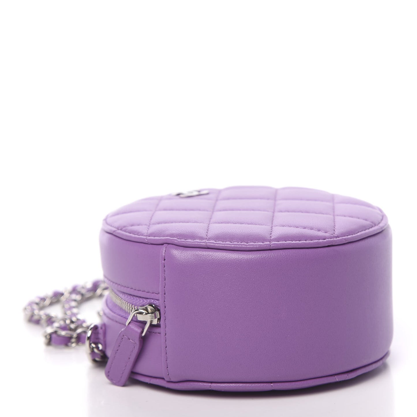Lambskin Quilted Round Clutch With Chain Purple