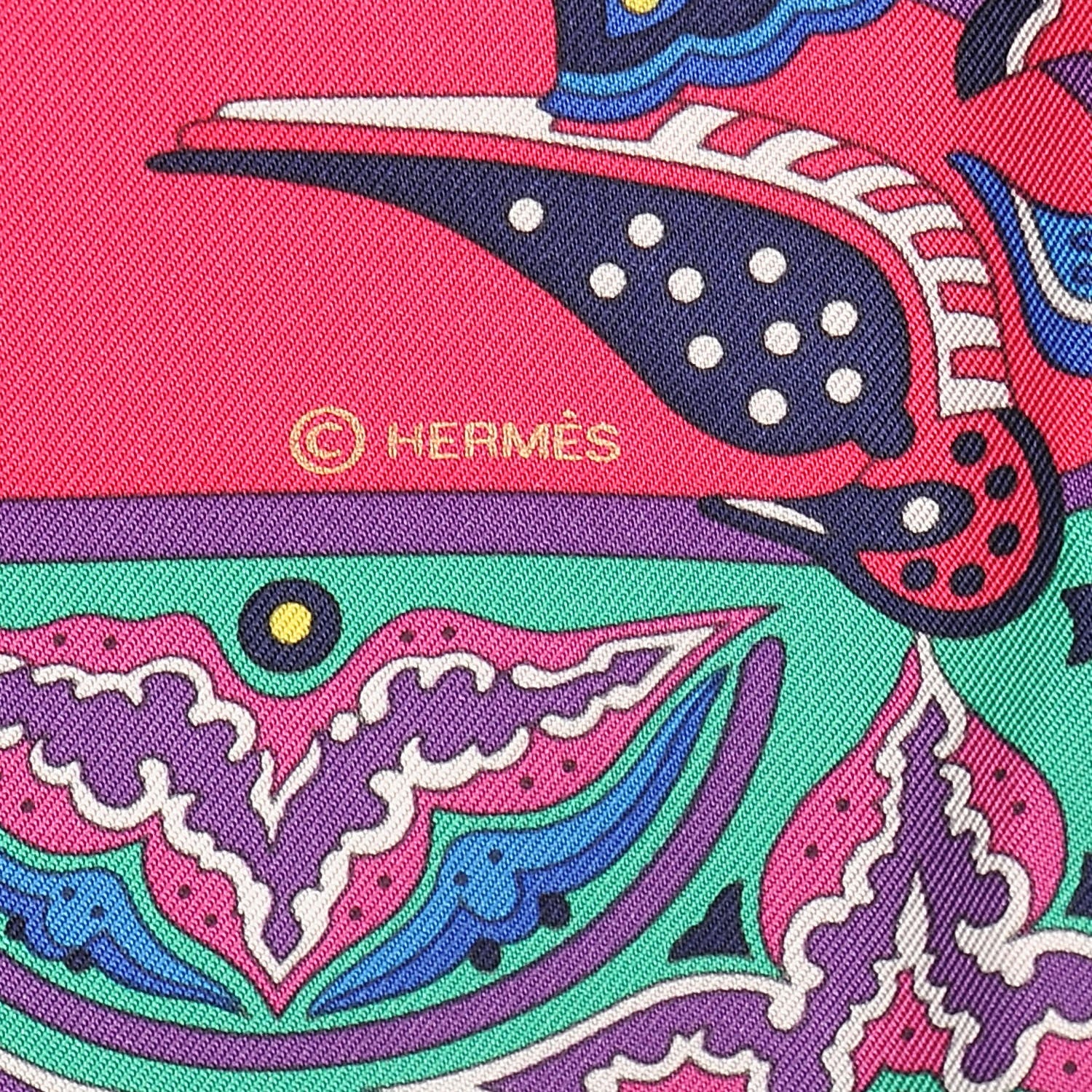 Hermes Silk Ciels Byzantins Scarf 90 Fuchsia Rose Vif Vert 5 of 5