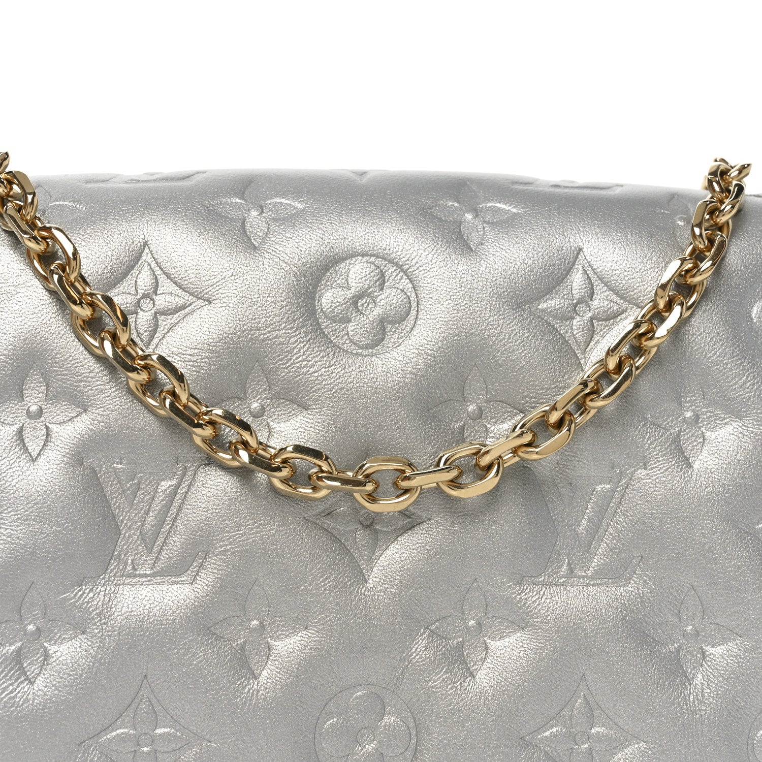 Louis Vuitton Metallic Lambskin Embossed Monogram Pochette Coussin Silver 13 of 19