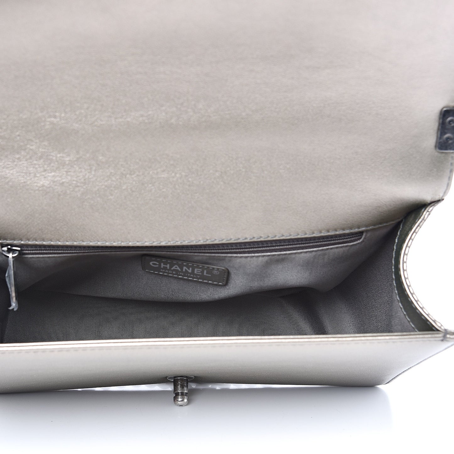 Metallic Lambskin Perforated New Medium Boy Flap Dark Silver