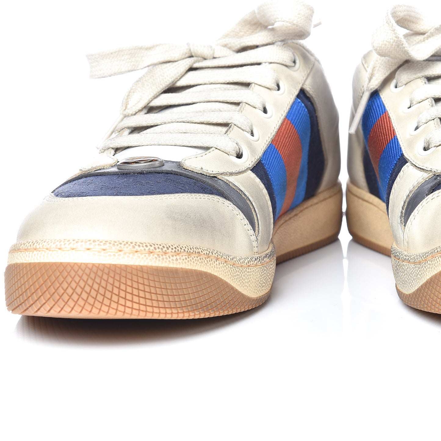 Nubuck Mini GG Monogram Web Mens Screener Sneakers 8 London Blue Dusty Milk