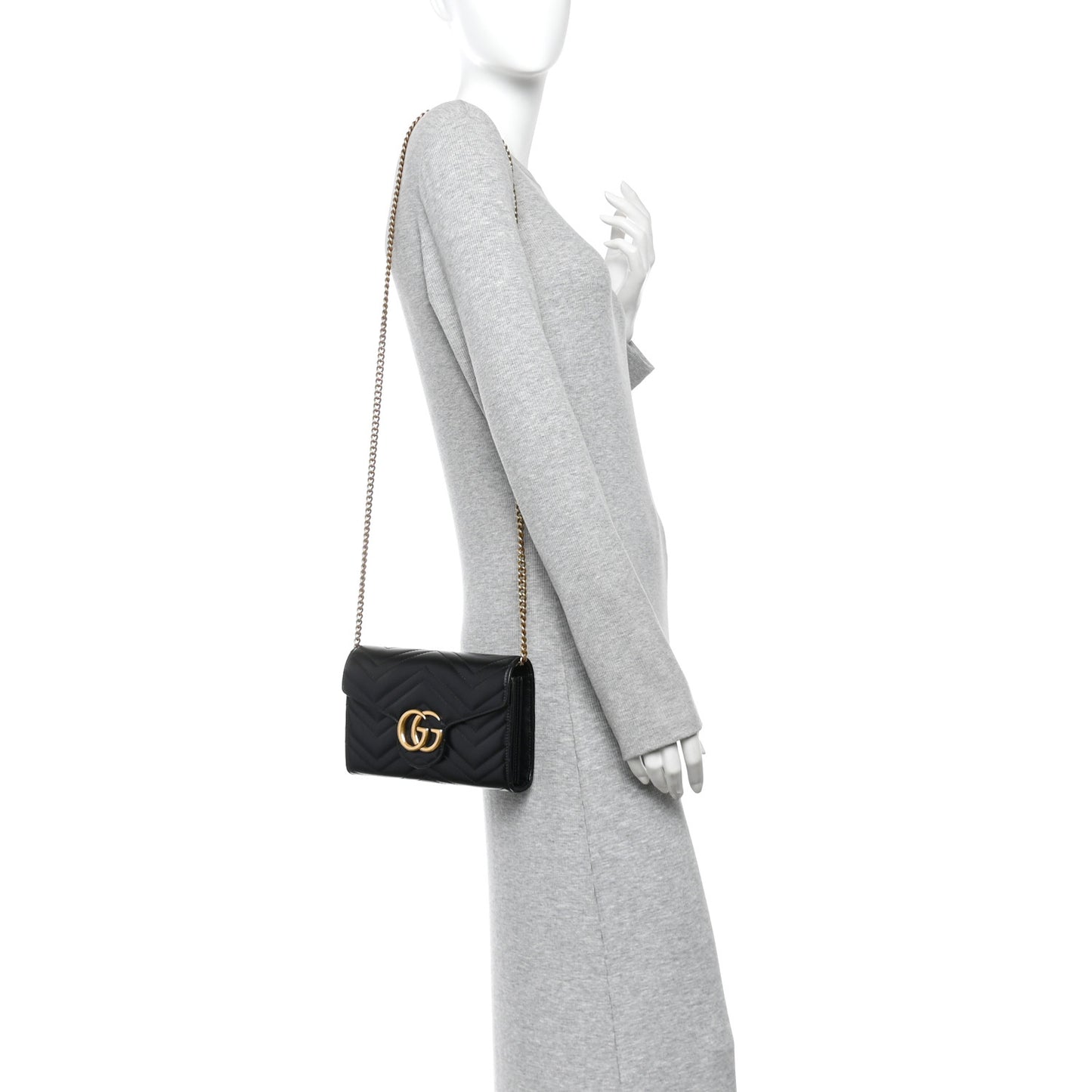 Calfskin Matelasse GG Marmont Chain Wallet Black