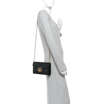 Gucci Calfskin Matelasse GG Marmont Chain Wallet Black 2 of 11