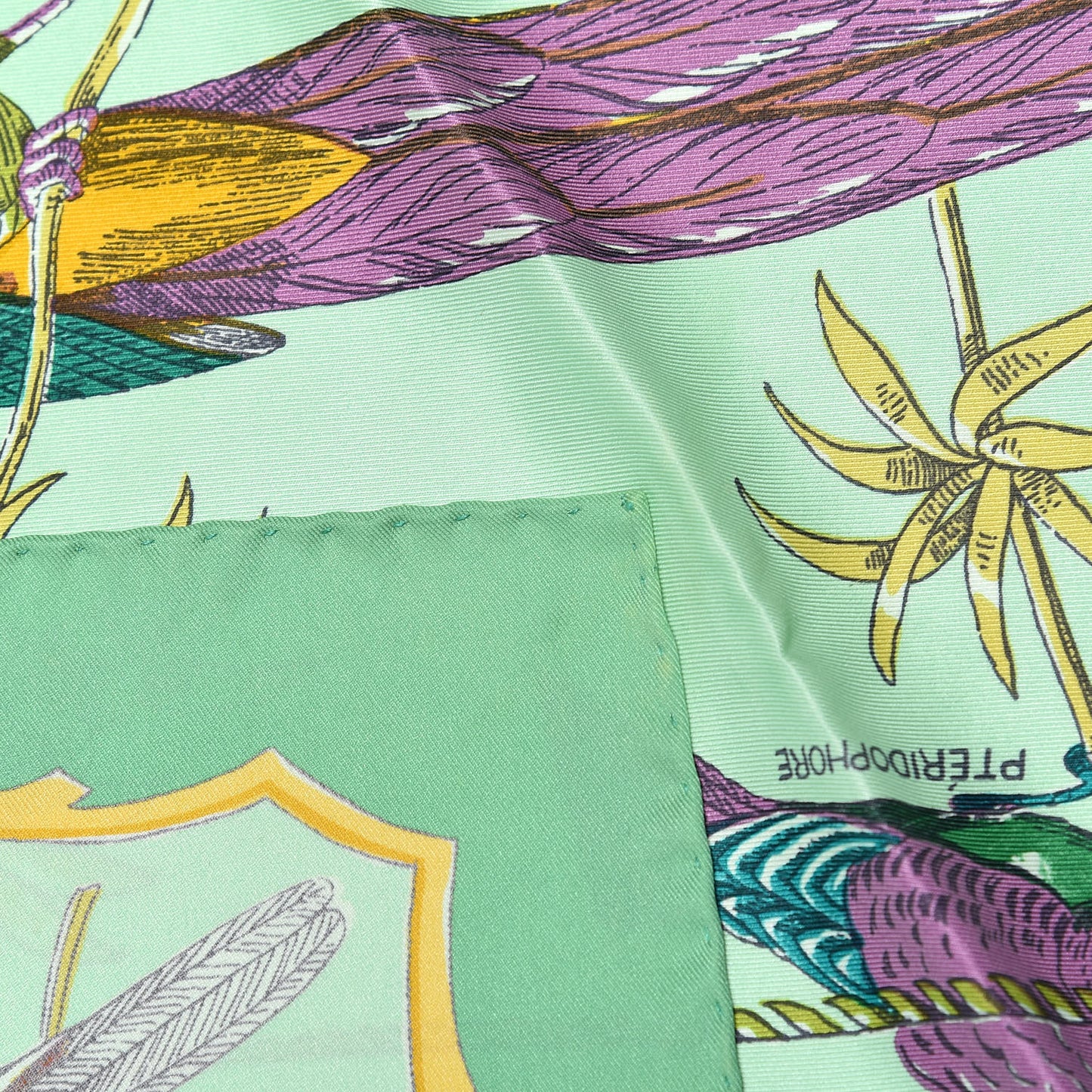 Silk Vintage Les Oiseaux Des Iles Scarf 70 Jade Jaune Violet