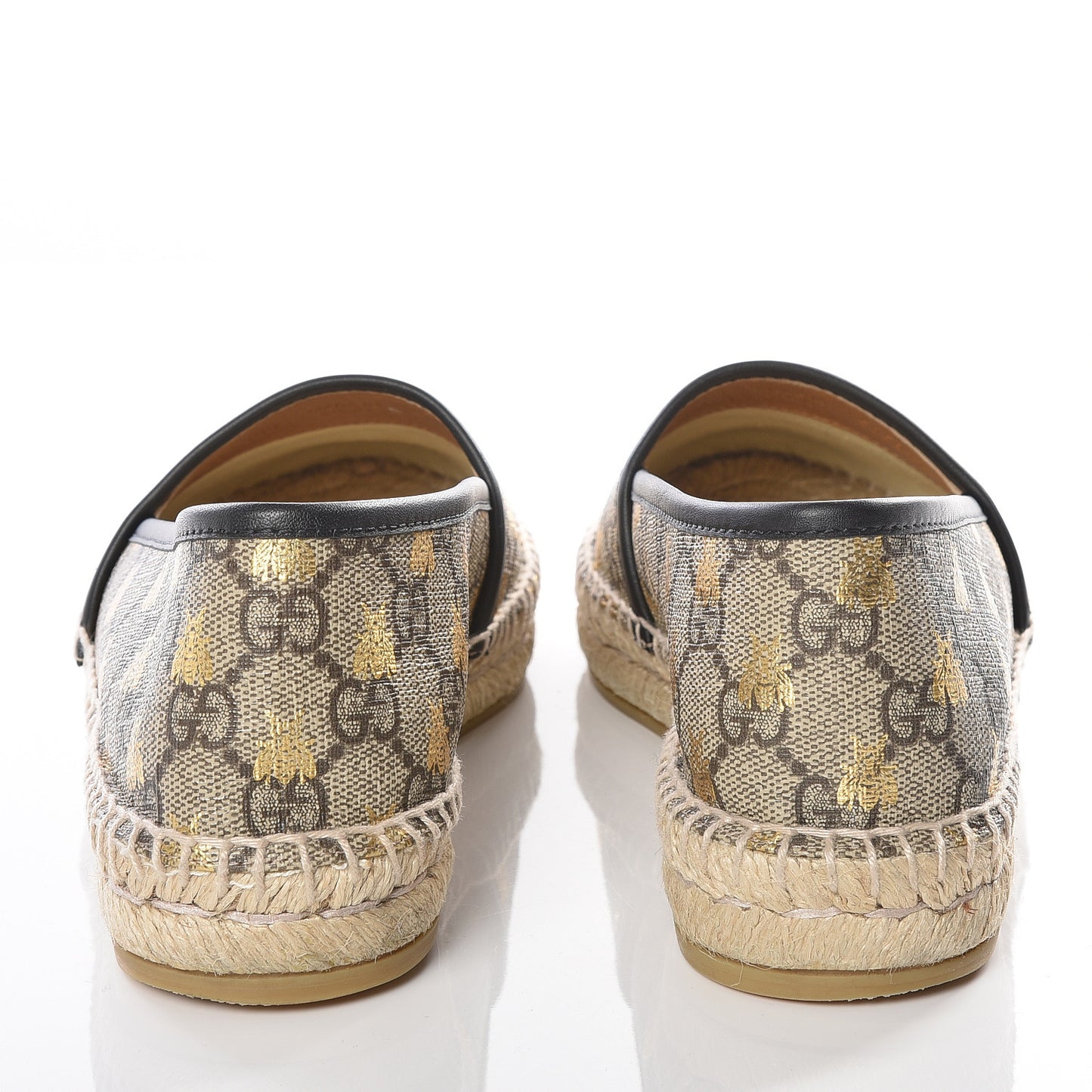 GG Supreme Monogram Bees Espadrille Flats 37 Beige Ebony Oro Black