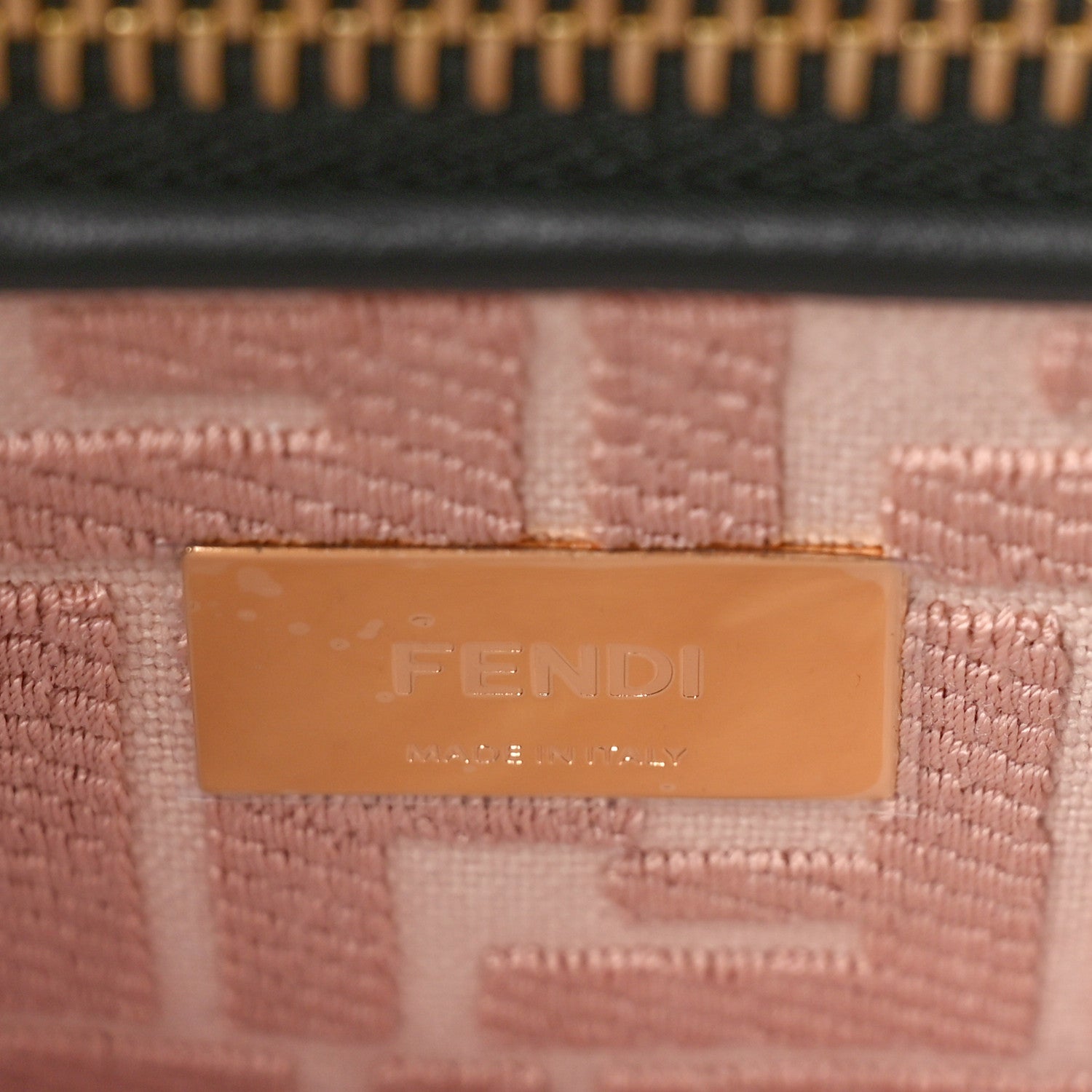 Fendi Vitello Seta Canvas FF Embroidered Medium Peekaboo Iconic Satchel Black Rosa Quarzo 7 of 8