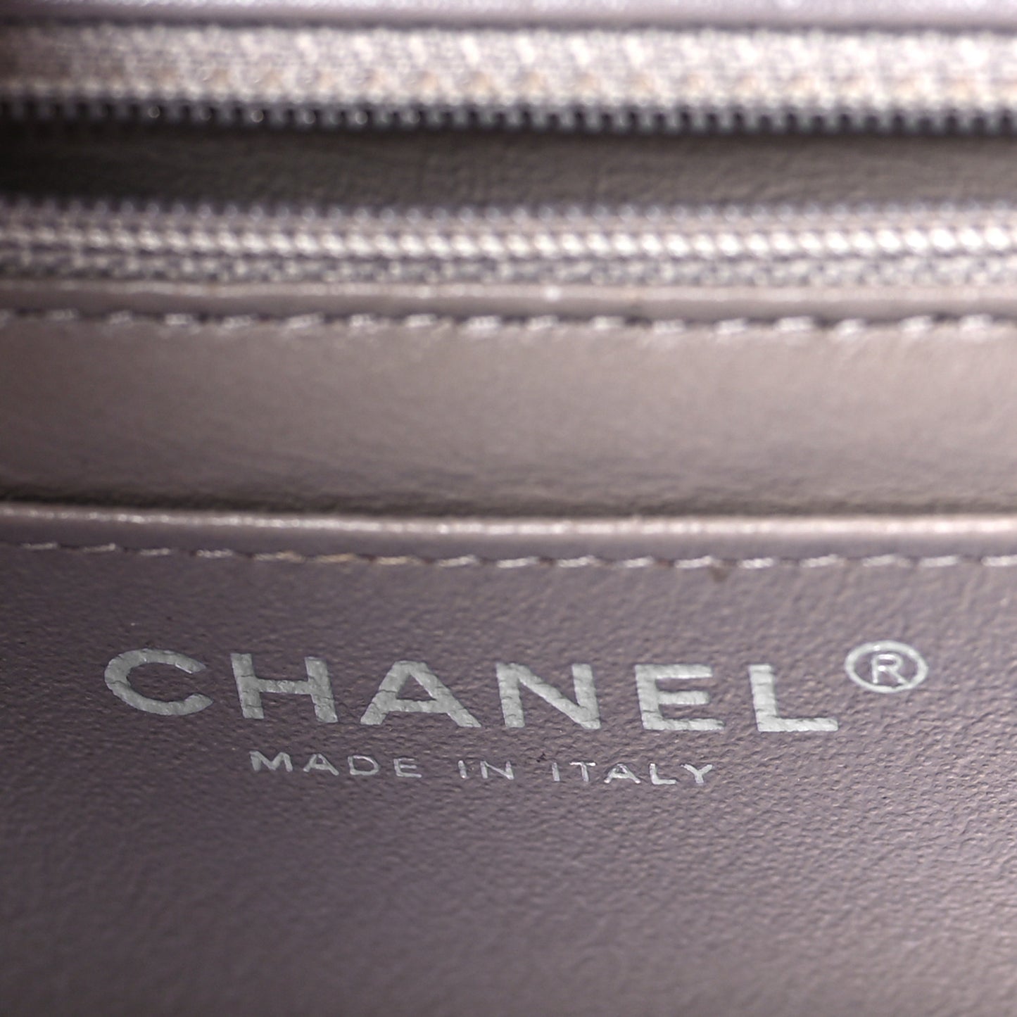 Iridescent Calfskin Chevron Quilted Mini Rectangular Flap Grey