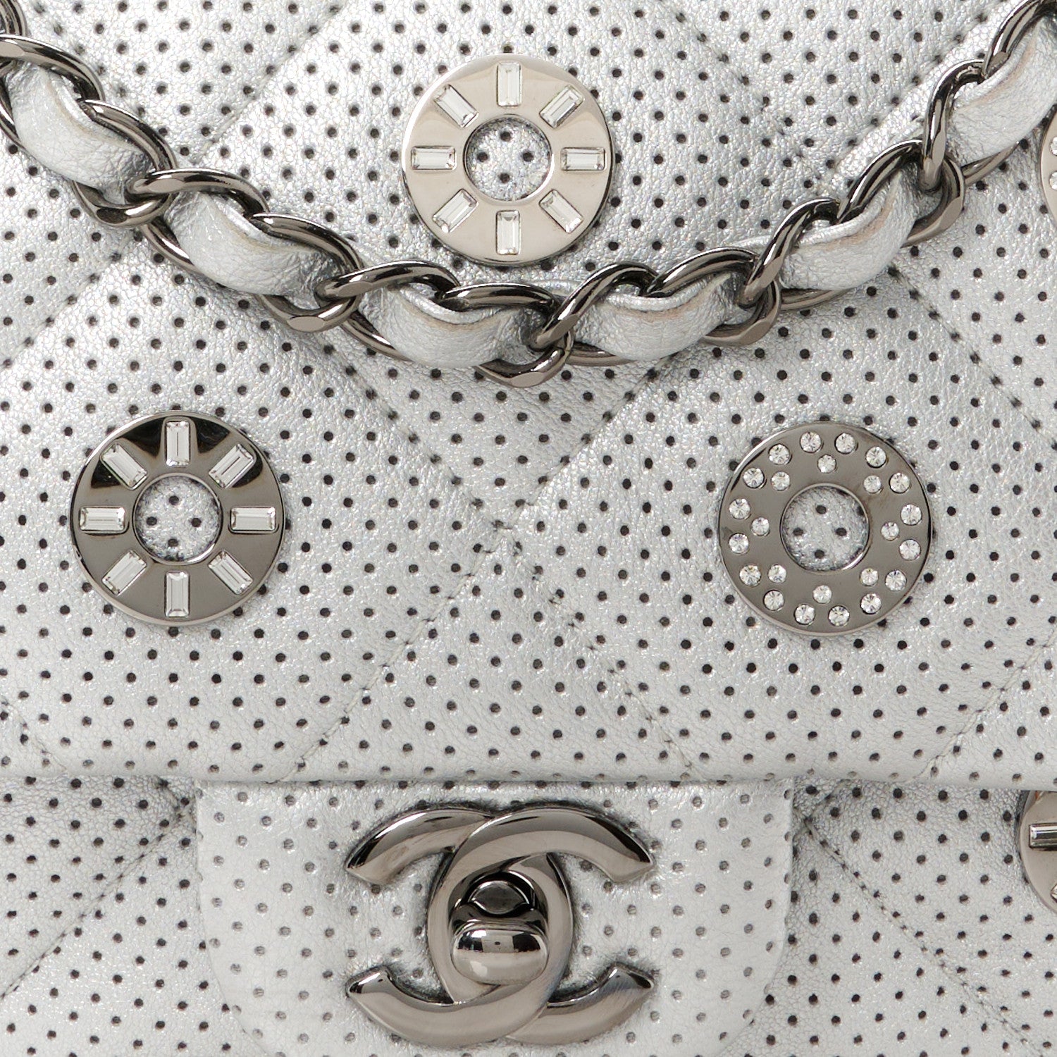 Chanel Perforated Metallic Lambskin Small CC Medals Flap Silver 9 of 11