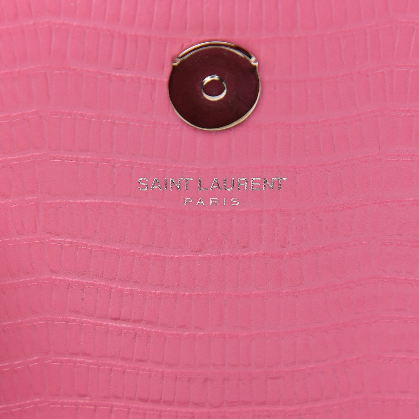 Calfskin Crocodile Embossed Small Classic Monogram Kate Tassel Satchel Bubblegum