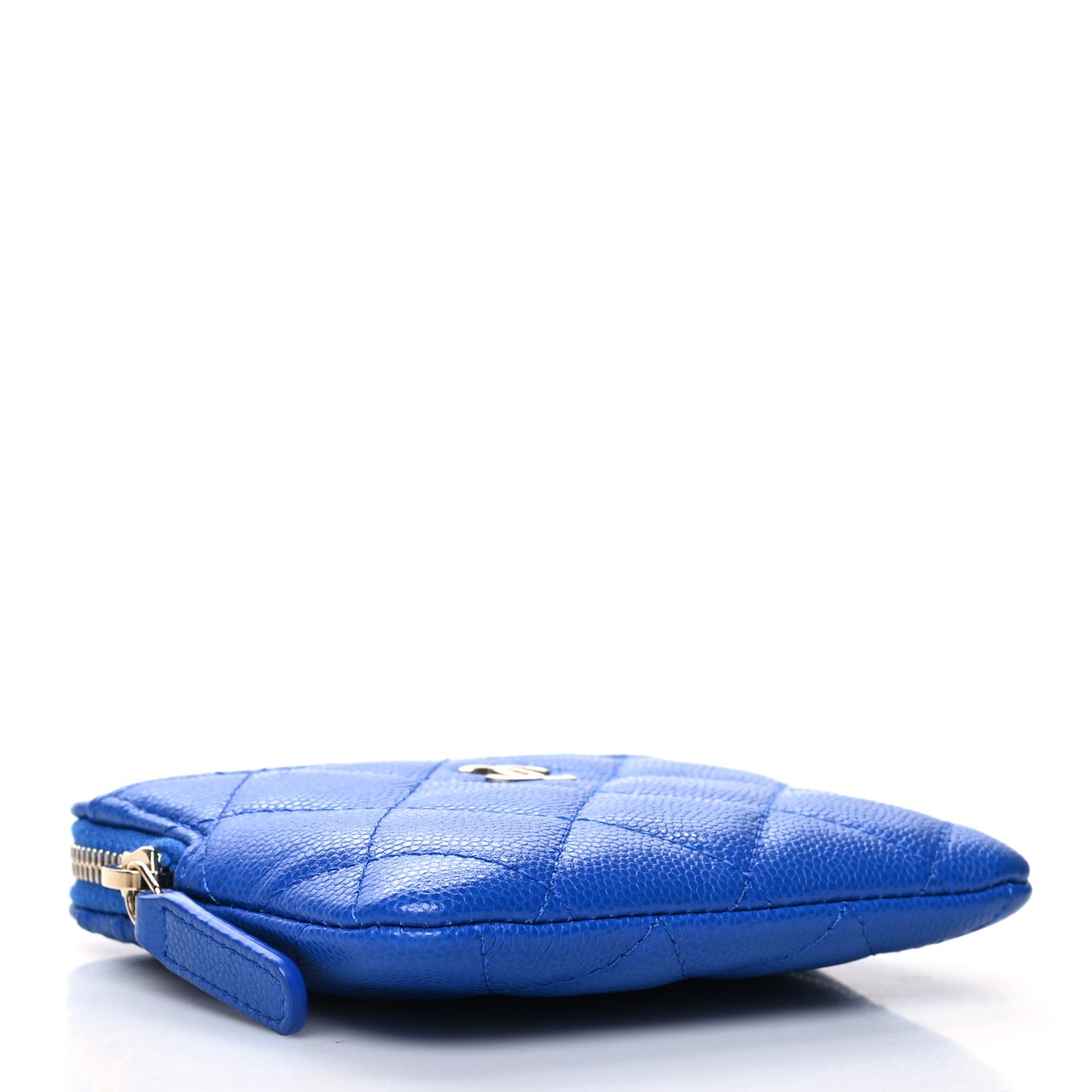 Caviar Quilted Zip Card Holder Wallet Blue